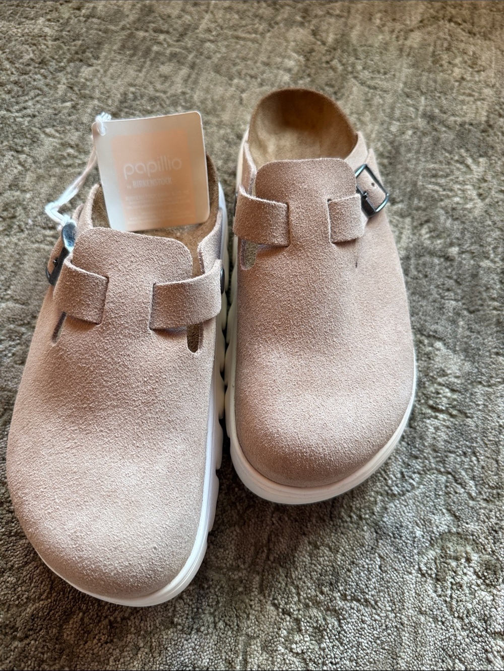 Birkenstock Papillio Boston Chunky Clogs 36 US 5–5.5 Warm Sand Suede NWT